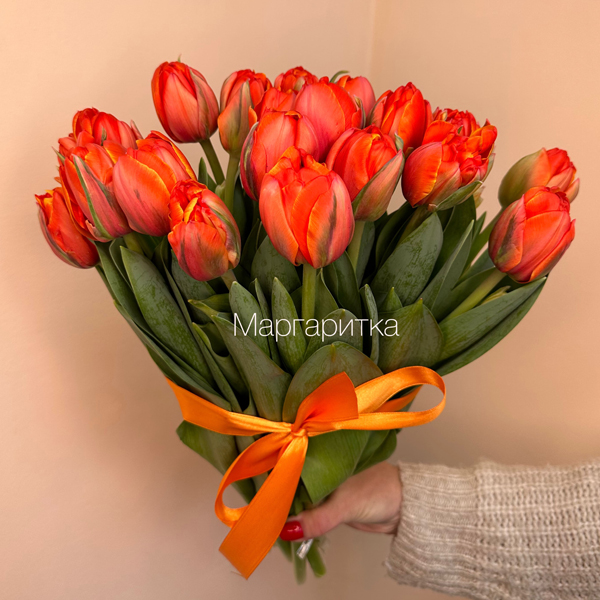 Оранжевые пионовидные 19шт